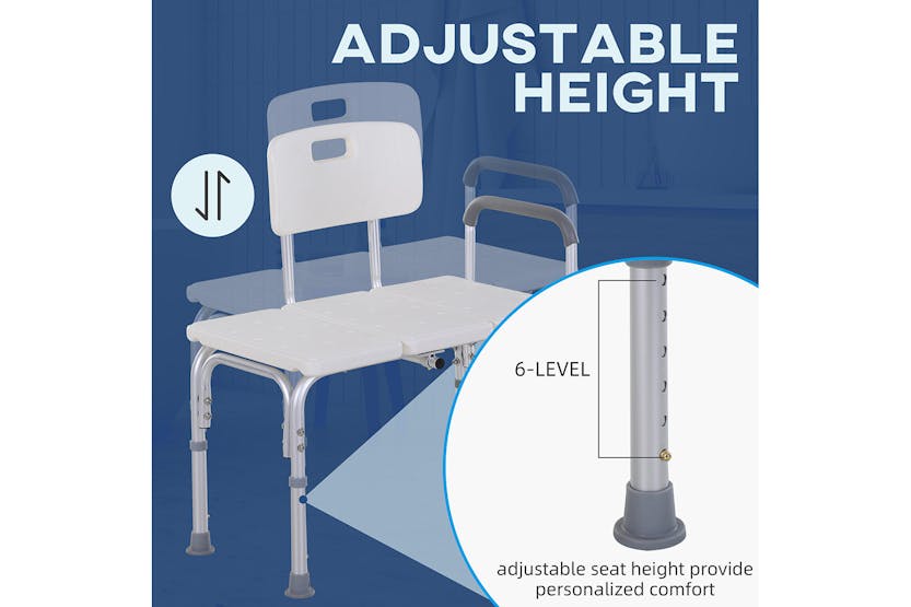 Homcom Adjustable Shower Chair with Back and Handles | White/Silver Homcom Adjustable Shower Chair with Back and Handles | White/Silver