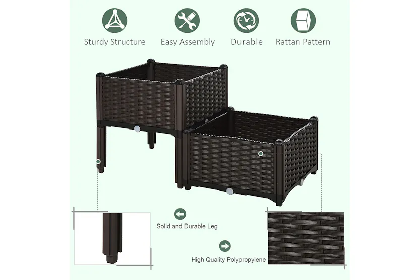 Outsunny Outdoor Garden Planter Box | Brown | Set of 2 Outsunny Outdoor Garden Planter Box | Brown | Set of 2