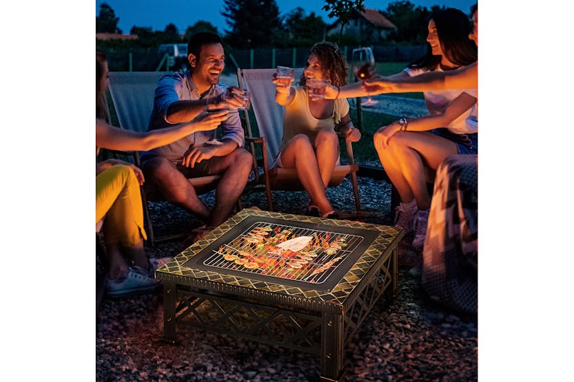 Outsunny Fair Pit with Grill Shelf Poker | Black Outsunny Fair Pit with Grill Shelf Poker | Black