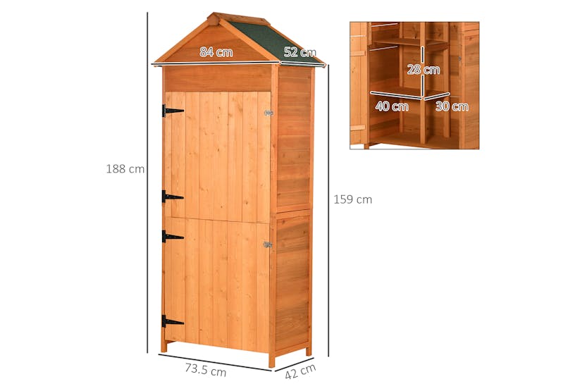 Outsunny Wooden Garden Storage Shed with 3 Shelves Double Lockable Doors | Teak Outsunny Wooden Garden Storage Shed with 3 Shelves Double Lockable Doors | Teak