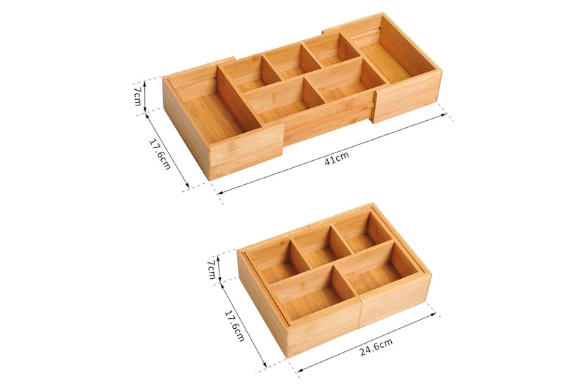 Homcom Expandable Drawer Inserts Wooden Storage Holder Kitchen | Bamboo Homcom Expandable Drawer Inserts Wooden Storage Holder Kitchen | Bamboo