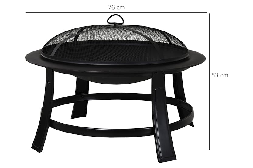 Outsunny Outdoor Round Metal Fire Pit with Poker Wood Grate | Black Outsunny Outdoor Round Metal Fire Pit with Poker Wood Grate | Black