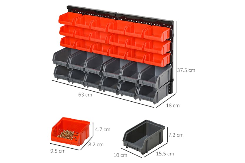 Durhand Wall Mounted 30 Compartment Tool Hardware Organiser | Red/Grey Durhand Wall Mounted 30 Compartment Tool Hardware Organiser | Red/Grey