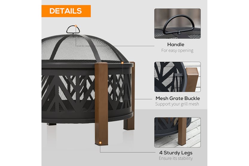 Outsunny Outdoor Fire Pit with Grill Cooking Poker | Black/Brown Outsunny Outdoor Fire Pit with Grill Cooking Poker | Black/Brown
