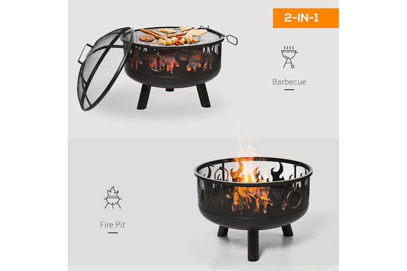 Outsunny Fire Pit with Grill Cooking Grate Poker | Black Outsunny Fire Pit with Grill Cooking Grate Poker | Black