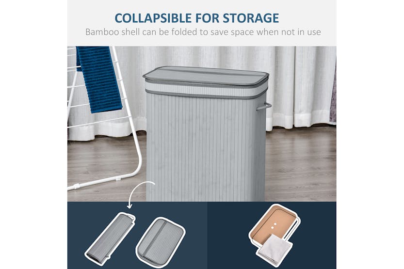 Homcom 100L Bamboo Laundry Basket with Lid | Grey Homcom 100L Bamboo Laundry Basket with Lid | Grey
