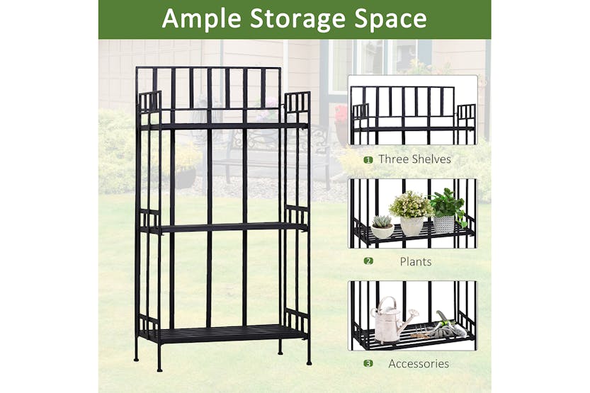 Outsunny Portable Retro 3-Tier Garden Plant Stand | Black Outsunny Portable Retro 3-Tier Garden Plant Stand | Black