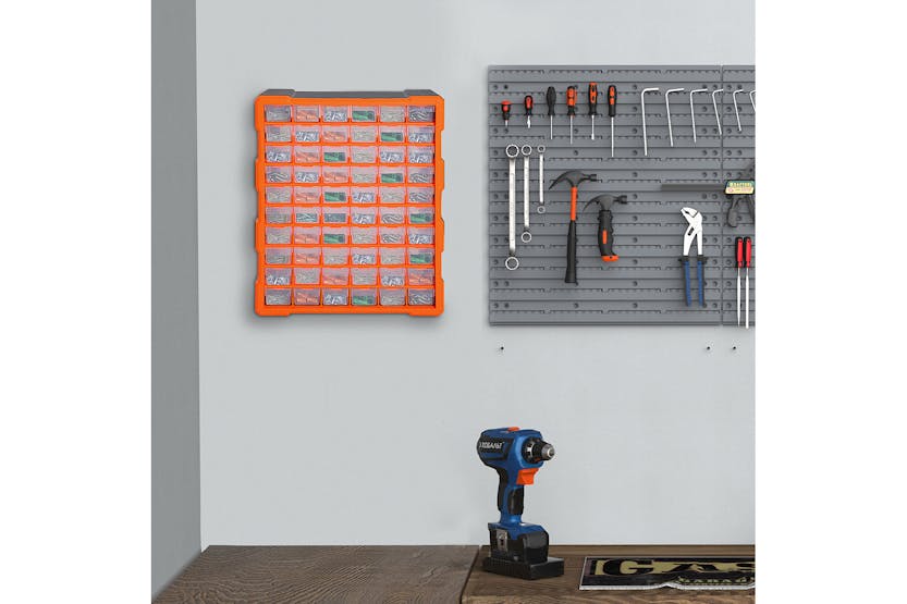Durhand 60 Drawers Wall Mount Tools Storage Cabinet | Orange Durhand 60 Drawers Wall Mount Tools Storage Cabinet | Orange