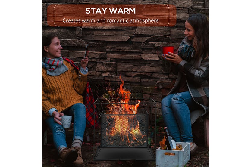 Outsunny Square Metal Fire Pit with Poker | Black Outsunny Square Metal Fire Pit with Poker | Black