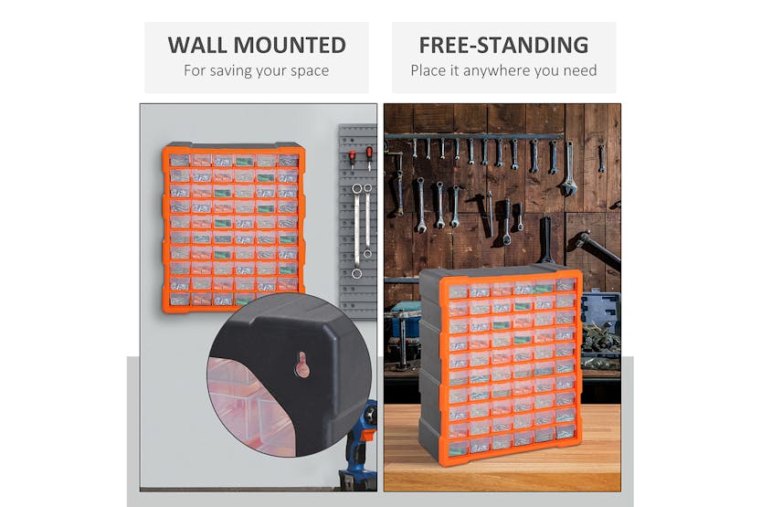 Durhand 60 Drawers Wall Mount Tools Storage Cabinet | Orange Durhand 60 Drawers Wall Mount Tools Storage Cabinet | Orange
