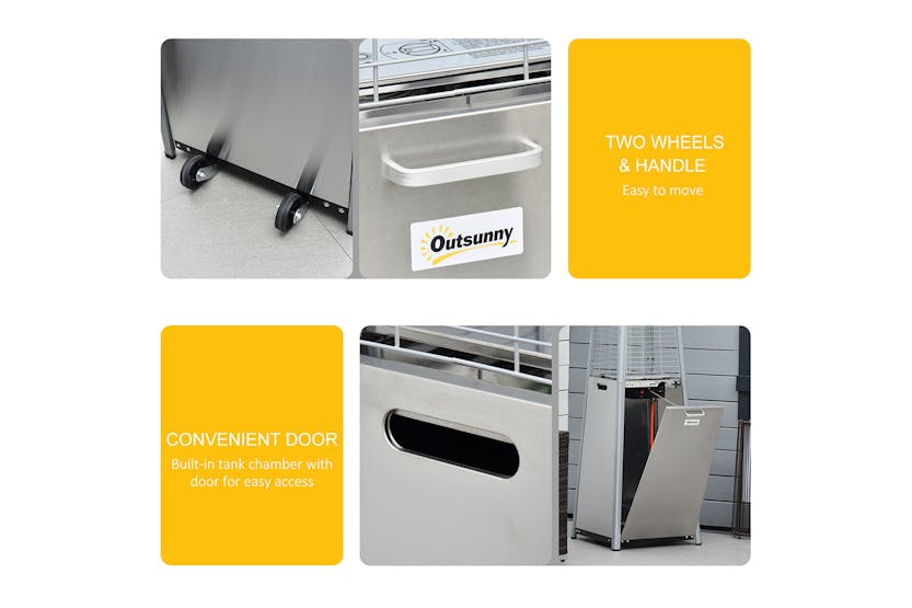 Outsunny Heater for Camping in Tent Tower Heater | Silver Outsunny Heater for Camping in Tent Tower Heater | Silver