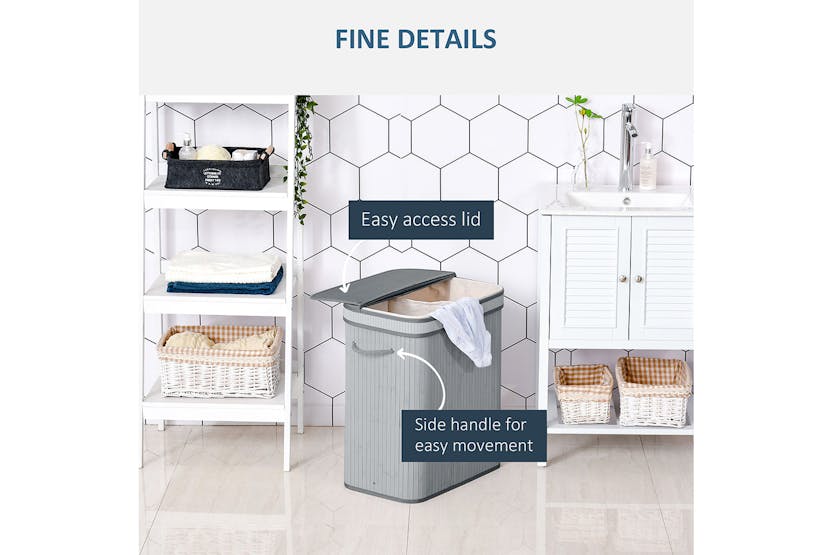 Homcom 100L Bamboo Laundry Basket with Lid | Grey Homcom 100L Bamboo Laundry Basket with Lid | Grey