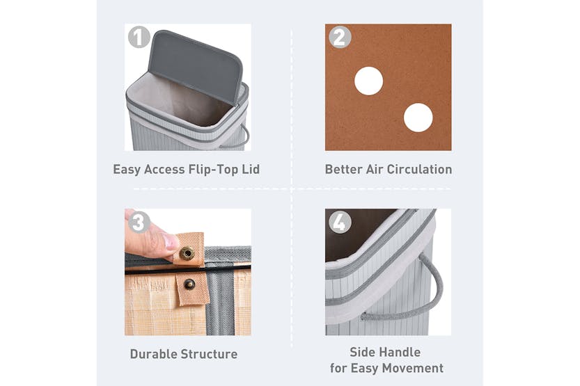 Homcom 70L Flip Lid Bamboo Laundry Basket | Grey Homcom 70L Flip Lid Bamboo Laundry Basket | Grey