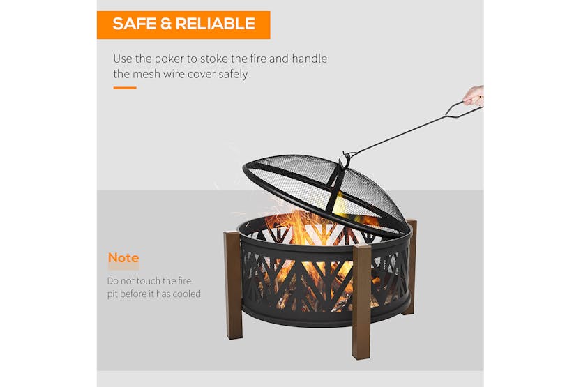 Outsunny Outdoor Fire Pit with Grill Cooking Poker | Black/Brown Outsunny Outdoor Fire Pit with Grill Cooking Poker | Black/Brown