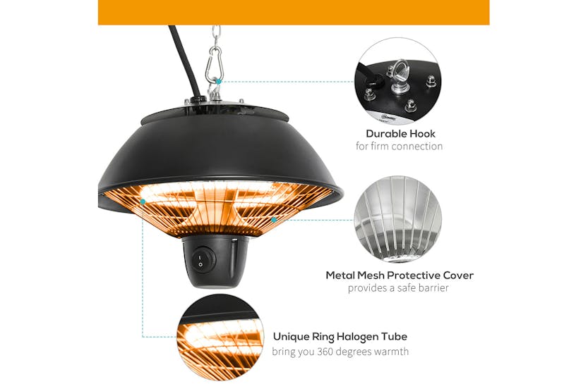 Outsunny 600W Patio Ceiling Electric Heater | Black Outsunny 600W Patio Ceiling Electric Heater | Black