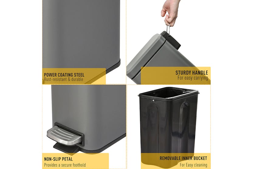 Homcom Steel Silent and Gentle Open Pedal Bin | Grey/Black Homcom Steel Silent and Gentle Open Pedal Bin | Grey/Black