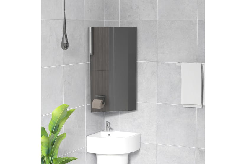 Kleankin Wall Mounted Corner Bathroom Mirror Cabinet | Silver Kleankin Wall Mounted Corner Bathroom Mirror Cabinet | Silver