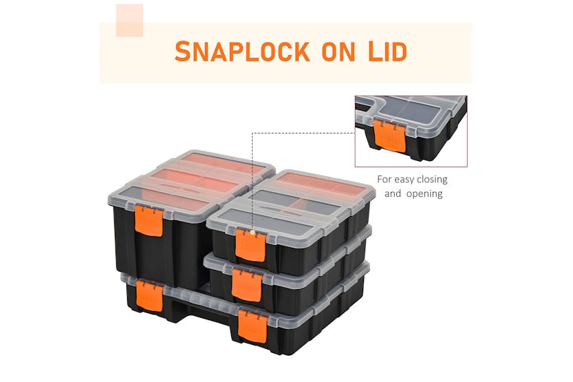 Durhand Tool & Hardware Storage Boxes | Black/Orange | Pack of 4 Durhand Tool & Hardware Storage Boxes | Black/Orange | Pack of 4