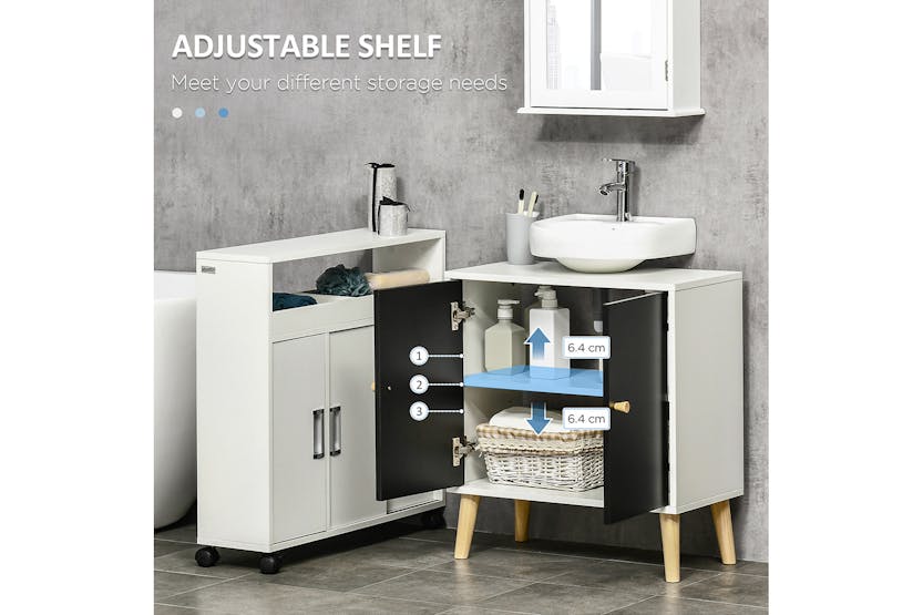 Kleankin Modern Adjustable Shelf Bathroom Sink Cabinet | White/Black/Natural Kleankin Modern Adjustable Shelf Bathroom Sink Cabinet | White/Black/Natural