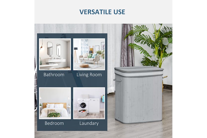 Homcom 100L Bamboo Laundry Basket with Lid | Grey Homcom 100L Bamboo Laundry Basket with Lid | Grey