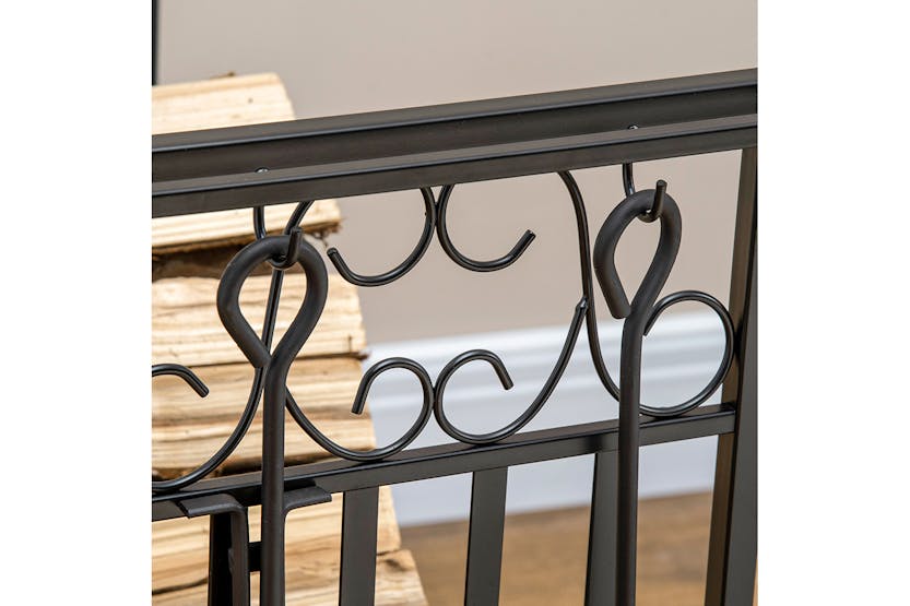 Outsunny Steel Slatted Log Rack | Black Outsunny Steel Slatted Log Rack | Black