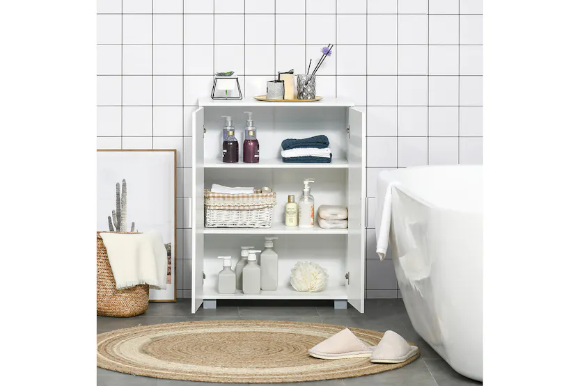Kleankin Modern Freestanding Bathroom Floor Cabinet | White Kleankin Modern Freestanding Bathroom Floor Cabinet | White
