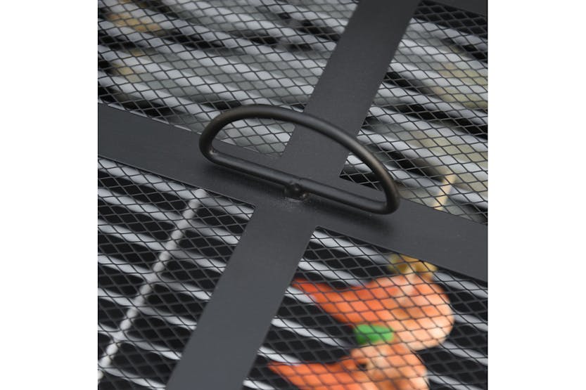 Outsunny Outdoor Metal Square Fire Pit with Grill Cooking Grate Poker | Black Outsunny Outdoor Metal Square Fire Pit with Grill Cooking Grate Poker | Black