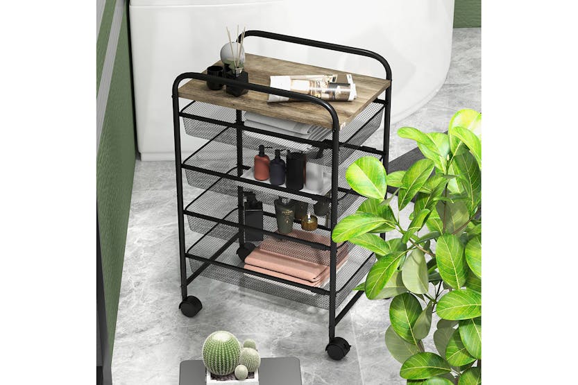 Homcom Kitchen Storage Trolley on Wheels | Black Homcom Kitchen Storage Trolley on Wheels | Black