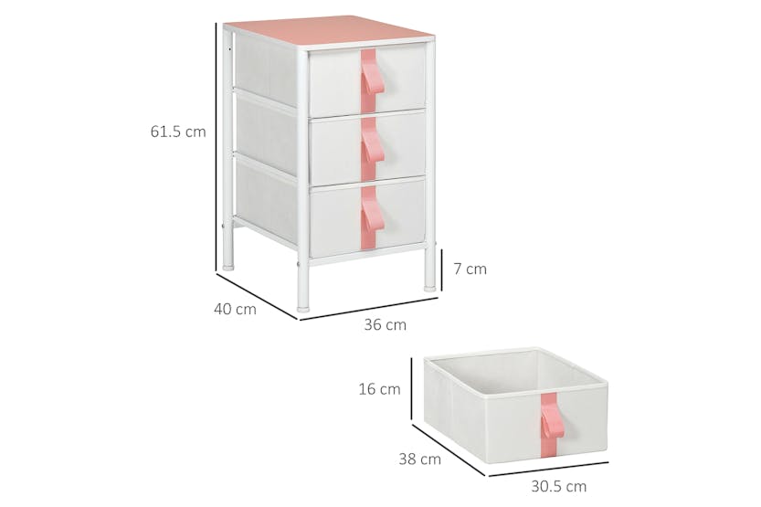 Homcom Chest of Drawers | Pink | 3 Drawer Homcom Chest of Drawers | Pink | 3 Drawer