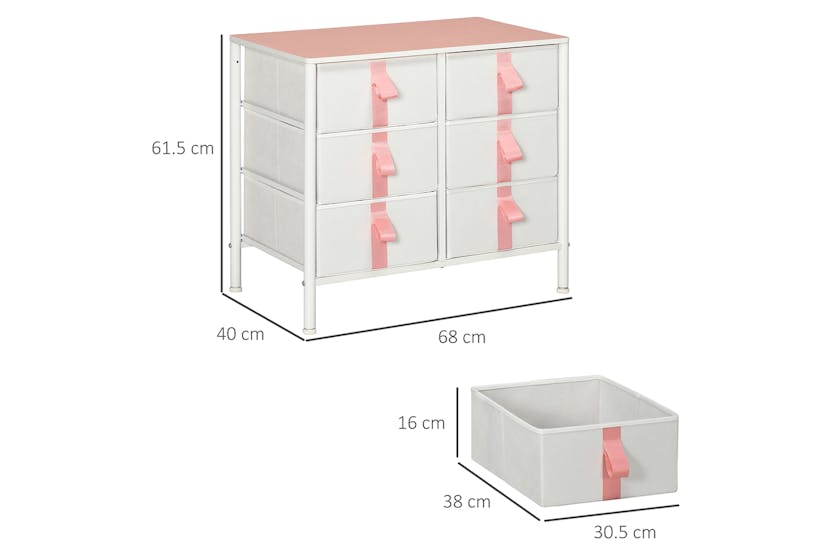 Homcom Chest of Drawers | Pink | 6 Drawer Homcom Chest of Drawers | Pink | 6 Drawer