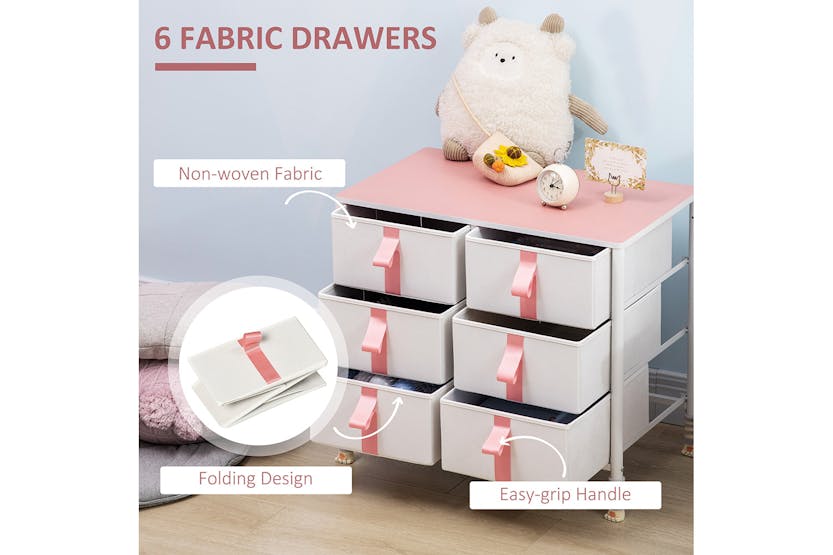 Homcom Chest of Drawers | Pink | 6 Drawer Homcom Chest of Drawers | Pink | 6 Drawer