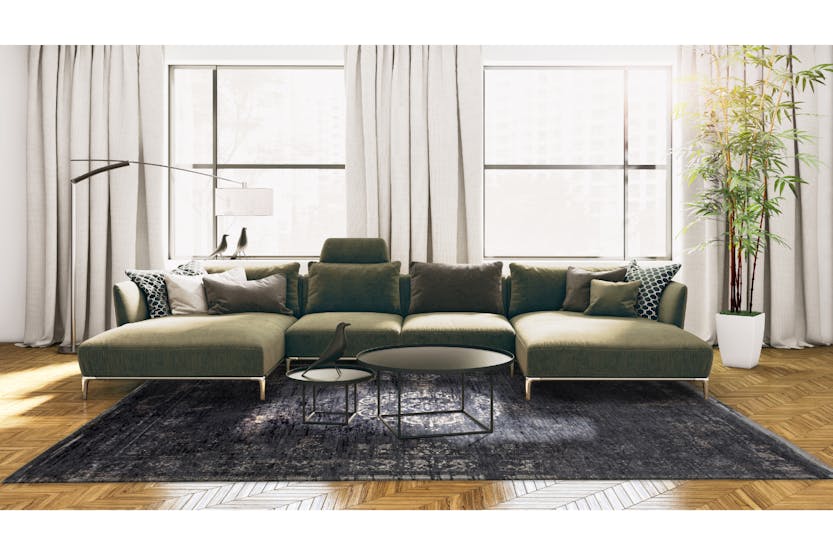 Louis De Poortere | Eco Medallion Rug | Mineral Black | 140 x 200 cm Louis De Poortere | Eco Medallion Rug | Mineral Black | 140 x 200 cm