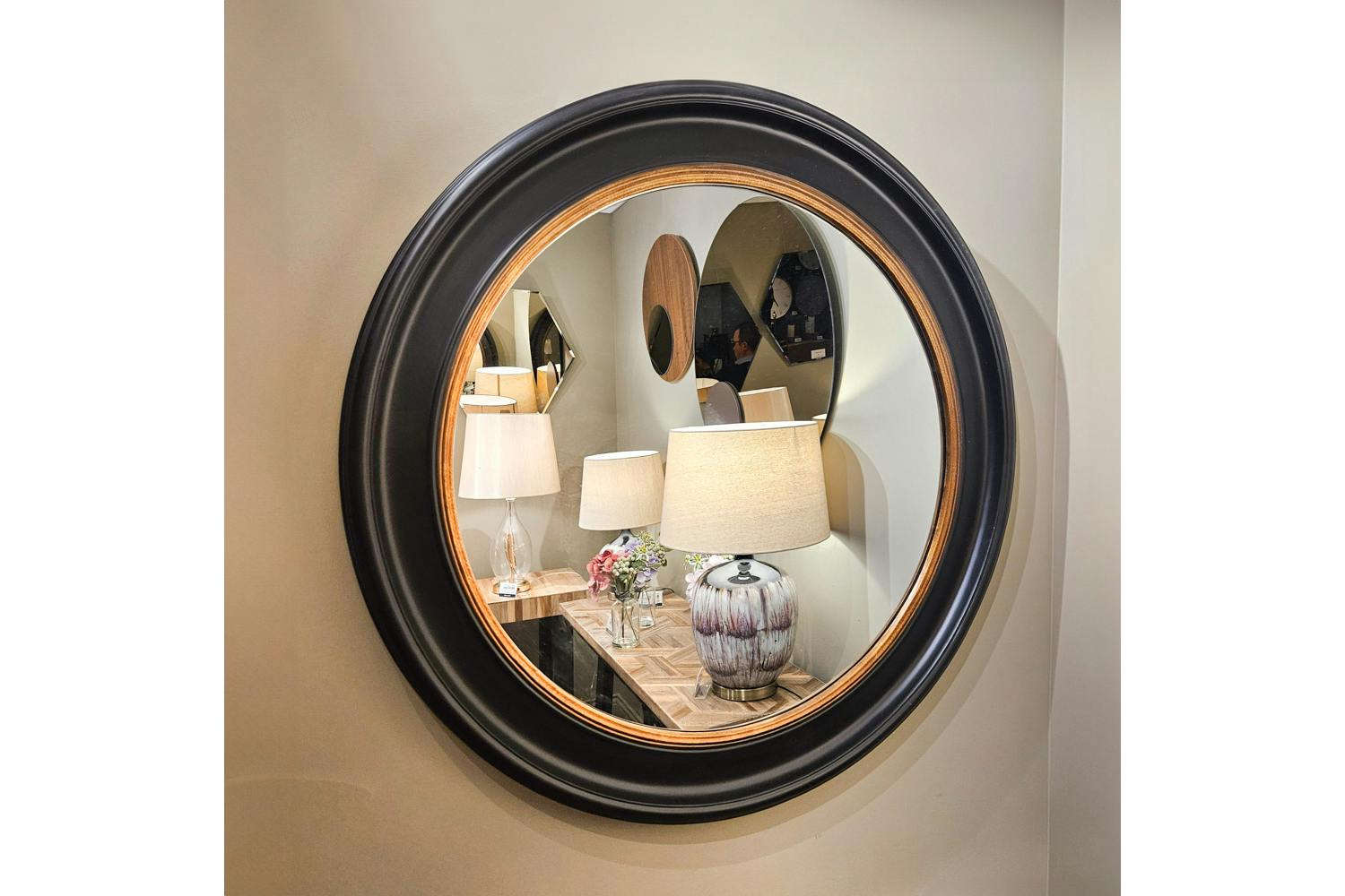 Macy Round Mirror | Black/Gold | 90cm