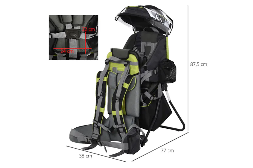 Homcom Hikers Ergonomic Baby Backpack with Rain Cover | Green/Black Homcom Hikers Ergonomic Baby Backpack with Rain Cover | Green/Black