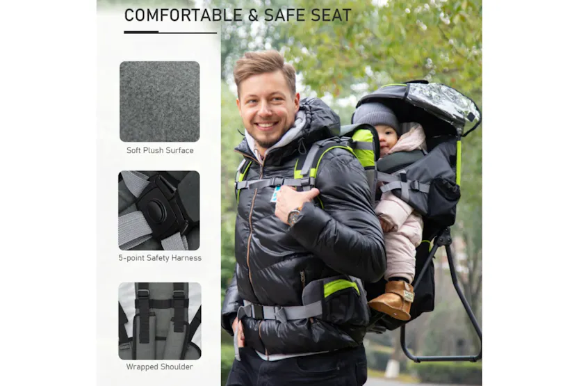 Homcom Hikers Ergonomic Baby Backpack with Rain Cover | Green/Black Homcom Hikers Ergonomic Baby Backpack with Rain Cover | Green/Black