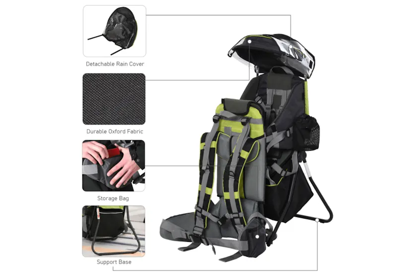 Homcom Hikers Ergonomic Baby Backpack with Rain Cover | Green/Black Homcom Hikers Ergonomic Baby Backpack with Rain Cover | Green/Black