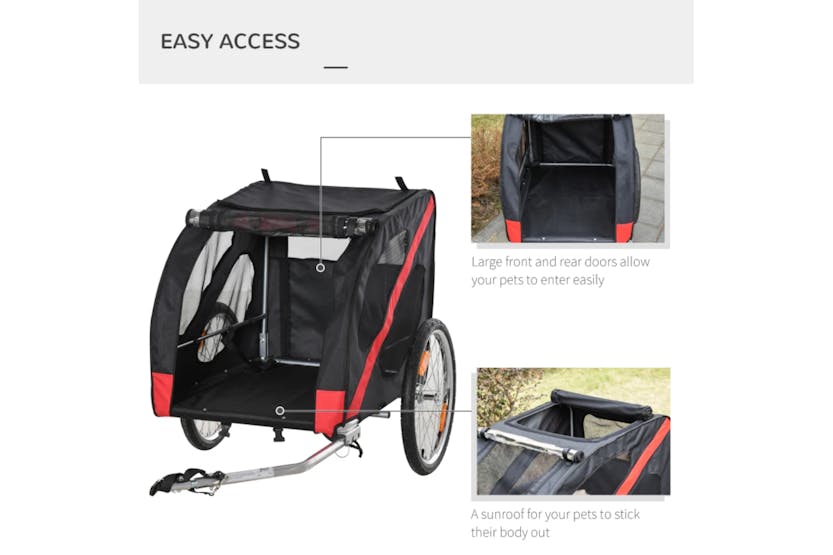 PawHut Dog Bike Trailer with Storage Bag | Black/Red PawHut Dog Bike Trailer with Storage Bag | Black/Red
