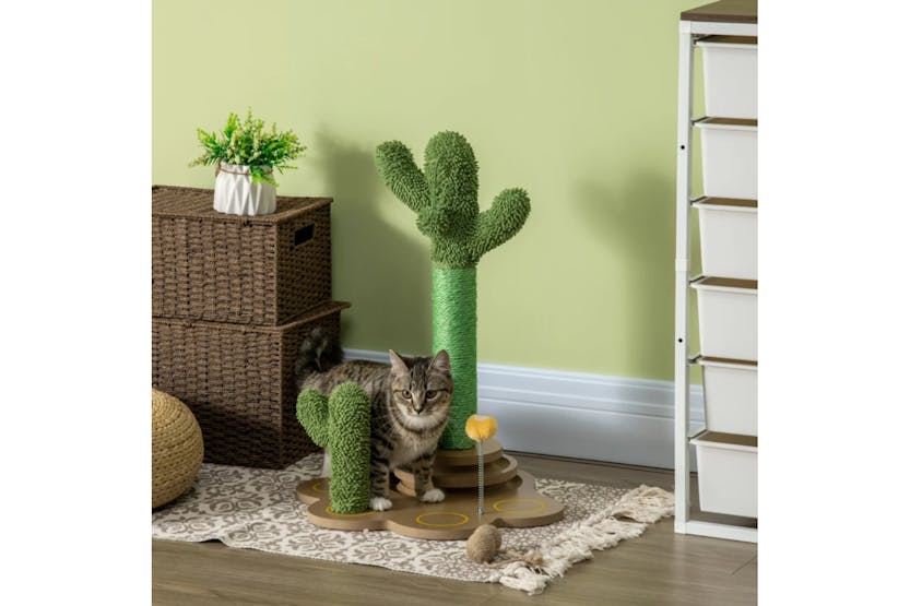 PawHut 60cm Cactus-Shaped Cat Tree | Green/Light Brown PawHut 60cm Cactus-Shaped Cat Tree | Green/Light Brown