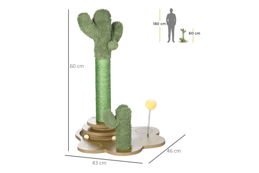 PawHut 60cm Cactus-Shaped Cat Tree | Green/Light Brown PawHut 60cm Cactus-Shaped Cat Tree | Green/Light Brown