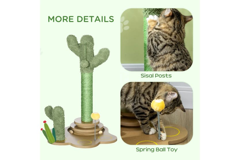 PawHut 60cm Cactus-Shaped Cat Tree | Green/Light Brown PawHut 60cm Cactus-Shaped Cat Tree | Green/Light Brown