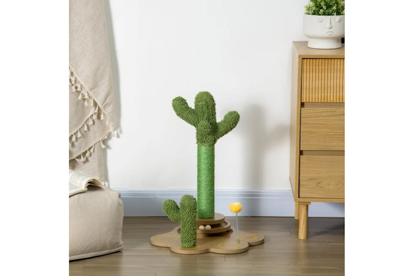 PawHut 60cm Cactus-Shaped Cat Tree | Green/Light Brown PawHut 60cm Cactus-Shaped Cat Tree | Green/Light Brown