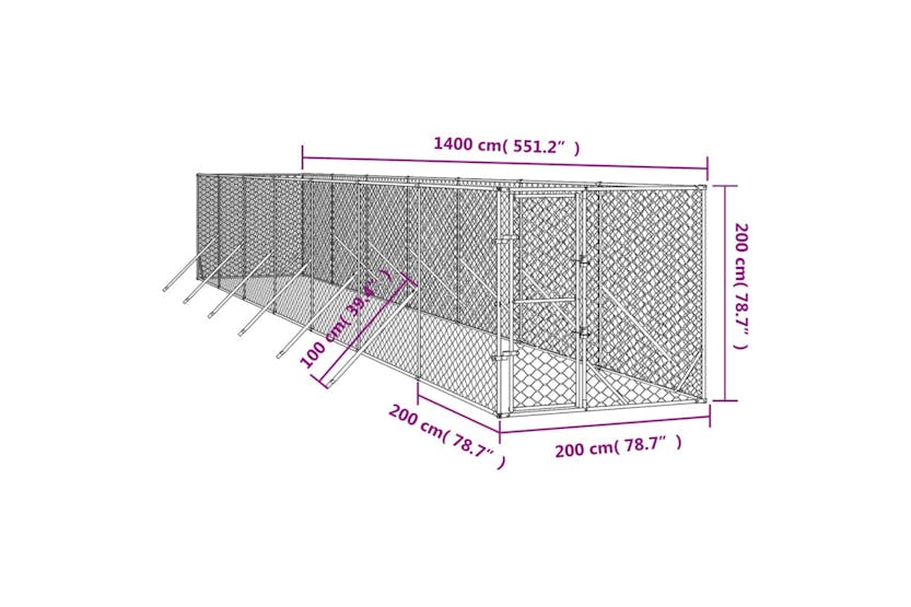vidaXL 3190454 Outdoor Dog Kennel Silver 2x14x2 M Galvanised Steel vidaXL 3190454 Outdoor Dog Kennel Silver 2x14x2 M Galvanised Steel