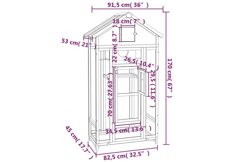 vidaXL 172253 Bird House Grey 91.5x53x170cm Solid Wood Pine vidaXL 172253 Bird House Grey 91.5x53x170cm Solid Wood Pine