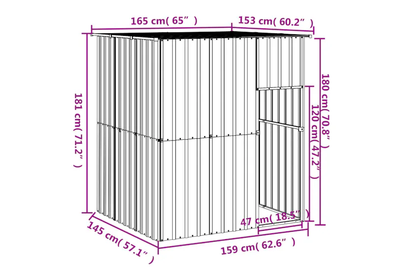 vidaXL 172363 Dog House With Roof Anthracite 165x153x181cm Galvanised Steel vidaXL 172363 Dog House With Roof Anthracite 165x153x181cm Galvanised Steel