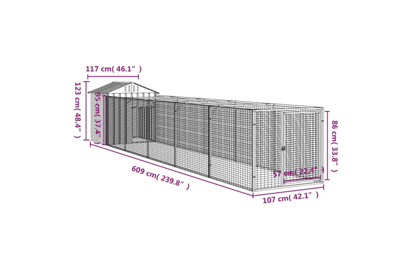 vidaXL 3189065 Dog House With Roof Light Grey 117x609x123cm Galvanised Steel vidaXL 3189065 Dog House With Roof Light Grey 117x609x123cm Galvanised Steel