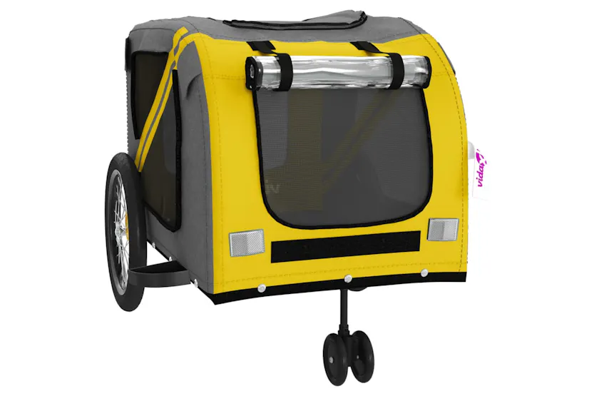 vidaXL 93903 Pet Bike Trailer Yellow And Grey Oxford Fabric And Iron vidaXL 93903 Pet Bike Trailer Yellow And Grey Oxford Fabric And Iron