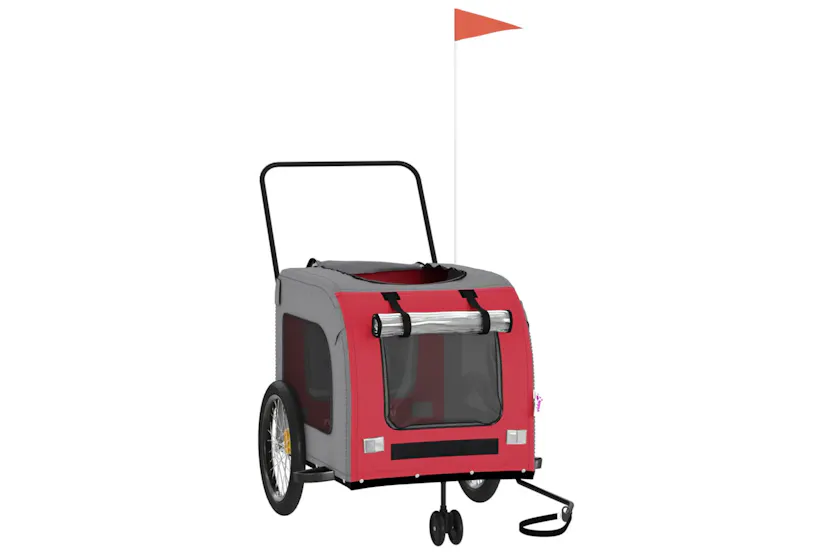vidaXL 93859 Pet Bike Trailer Red And Grey Oxford Fabric And Iron vidaXL 93859 Pet Bike Trailer Red And Grey Oxford Fabric And Iron