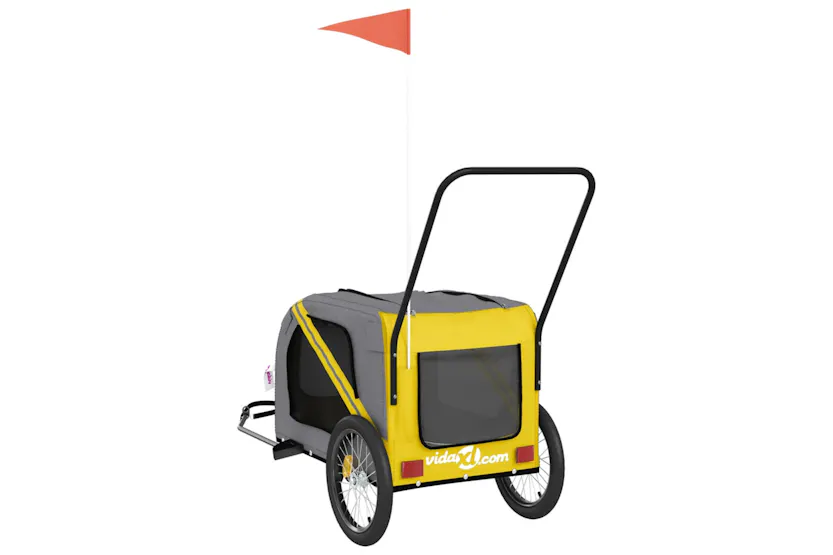 vidaXL 93903 Pet Bike Trailer Yellow And Grey Oxford Fabric And Iron vidaXL 93903 Pet Bike Trailer Yellow And Grey Oxford Fabric And Iron