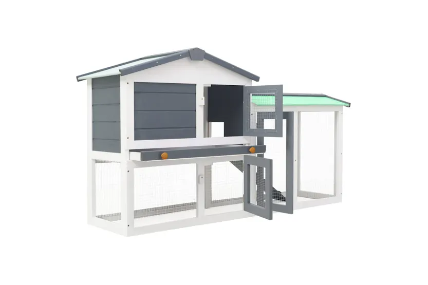vidaXL 170840 Outdoor Large Rabbit Hutch Grey And White 145 X 45 X 84 Wood vidaXL 170840 Outdoor Large Rabbit Hutch Grey And White 145 X 45 X 84 Wood