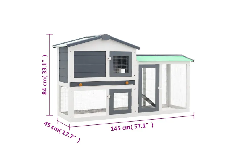 vidaXL 170840 Outdoor Large Rabbit Hutch Grey And White 145 X 45 X 84 Wood vidaXL 170840 Outdoor Large Rabbit Hutch Grey And White 145 X 45 X 84 Wood